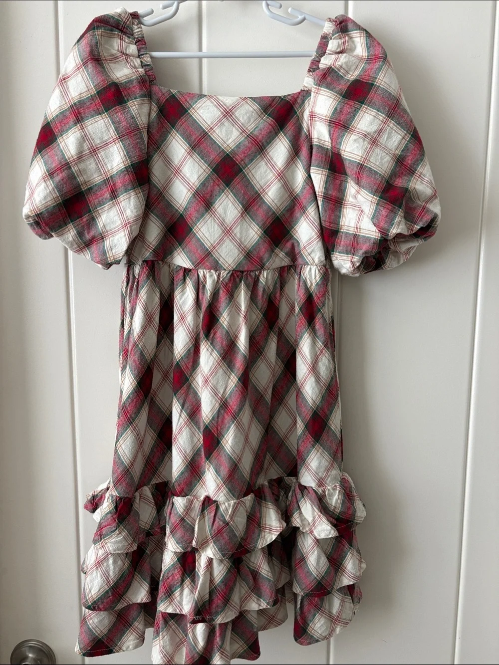 Gymboree Plaid Puff-Sleeve Dress in Red, Green, and Cream